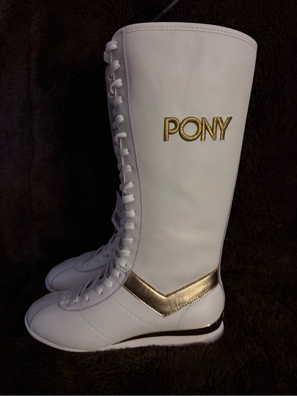 Pony Women's KO-80 Extra High sneakers in white and gold,